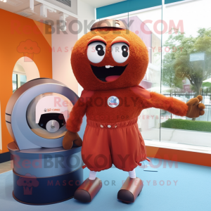 Rust Human Cannon Ball mascot costume character dressed with a Bermuda Shorts and Earrings