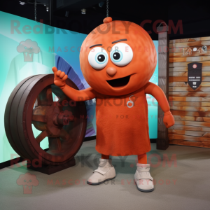 Rust Human Cannon Ball mascot costume character dressed with a Bermuda Shorts and Earrings