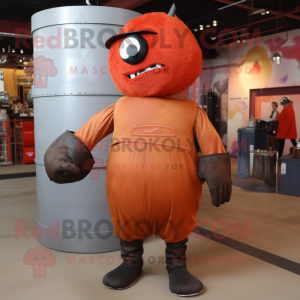 Rust Human Cannon Ball mascot costume character dressed with a Bermuda Shorts and Earrings