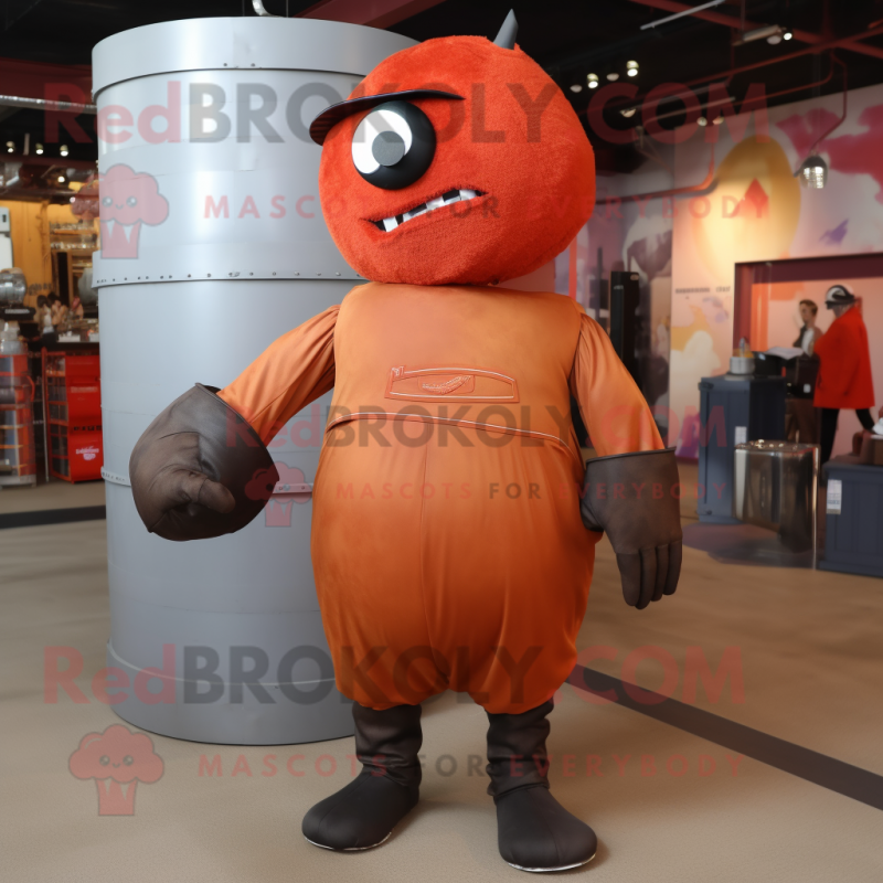 Rust Human Cannon Ball mascot costume character dressed with a Bermuda Shorts and Earrings Rust Human Cannon Ball mascot costume character dressed with a Bermuda Shorts and Earrings
