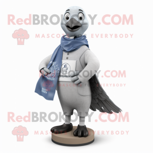 Gray Dove mascot costume character dressed with a Suit and Scarves