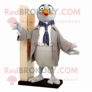 Gray Dove mascot costume character dressed with a Suit and Scarves