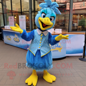 Sky Blue Hens mascot costume character dressed with a Blouse and Pocket squares