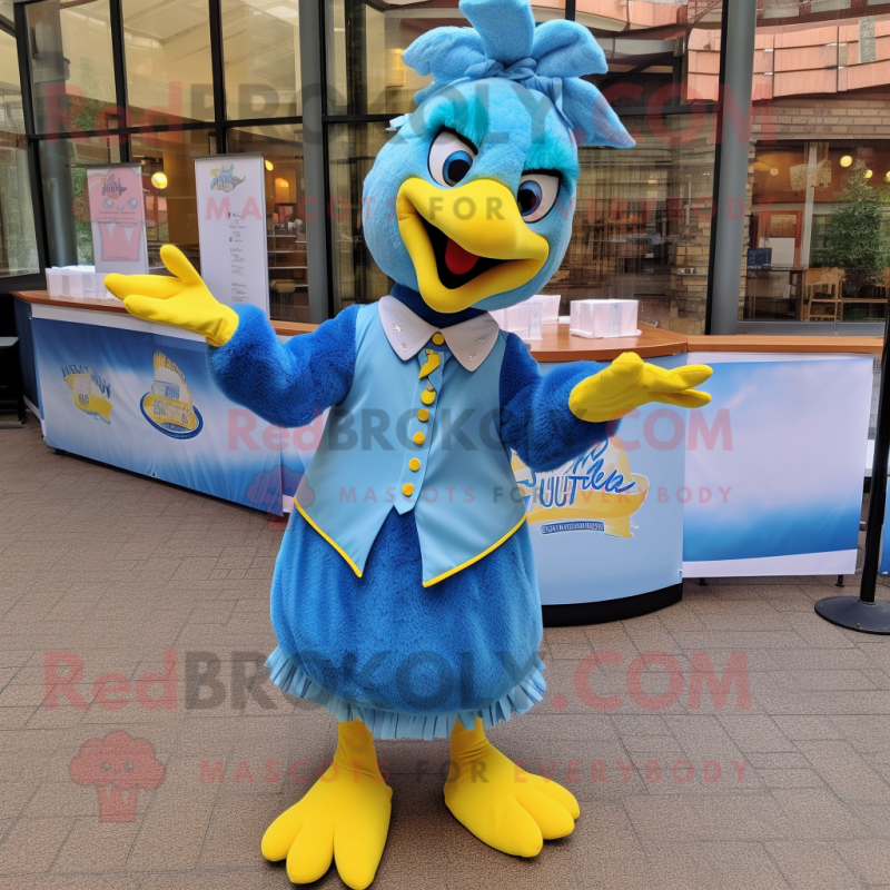 Sky Blue Hens mascot costume character dressed with a Blouse and Pocket squares Sky Blue Hens mascot costume character dressed with a Blouse and Pocket squares