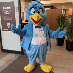 Sky Blue Hens mascot costume character dressed with a Blouse and Pocket squares