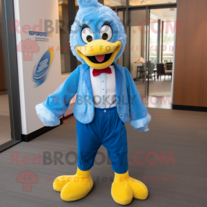 Sky Blue Hens mascot costume character dressed with a Blouse and Pocket squares