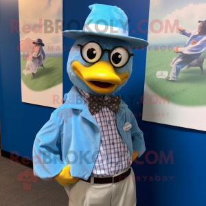 Sky Blue Hens mascot costume character dressed with a Blouse and Pocket squares