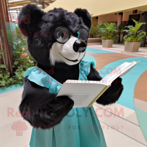 Turquoise Spectacled Bear mascot costume character dressed with a Wedding Dress and Reading glasses