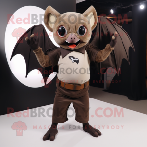 Brown Bat mascot costume character dressed with a Bodysuit and Suspenders