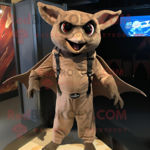 Brown Bat mascot costume character dressed with a Bodysuit and Suspenders