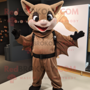 Brown Bat mascot costume character dressed with a Bodysuit and Suspenders