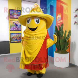 Yellow Fajitas mascot costume character dressed with a Culottes and Scarf clips