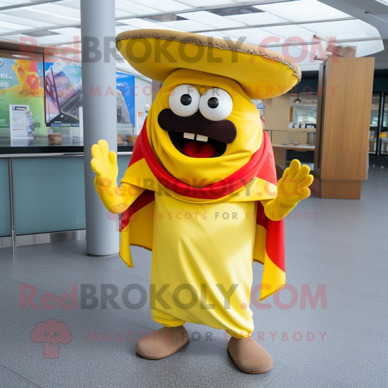 Yellow Fajitas mascot costume character dressed with a Culottes and Scarf clips Yellow Fajitas mascot costume character dressed with a Culottes and Scarf clips
