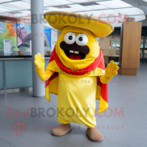 Yellow Fajitas mascot costume character dressed with a Culottes and Scarf clips