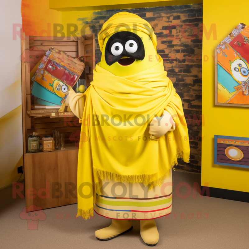 Yellow Fajitas mascot costume character dressed with a Culottes and Scarf clips Yellow Fajitas mascot costume character dressed with a Culottes and Scarf clips