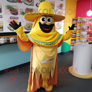 Yellow Fajitas mascot costume character dressed with a Culottes and Scarf clips