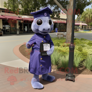 Lavender Navy Seal mascot costume character dressed with a Wrap Skirt and Wallets