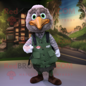 Forest Green Turkey mascot costume character dressed with a Button-Up Shirt and Backpacks