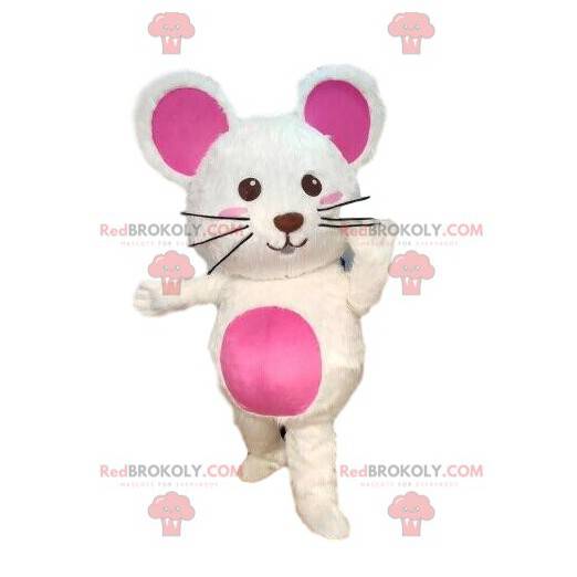 Biała mysz maskotka, kostium gryzonia, gigantyczna mysz -