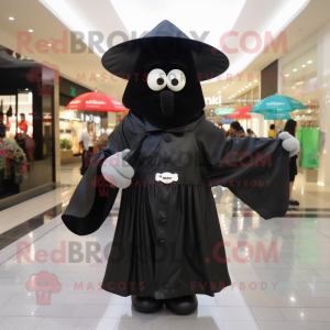 Black Momentum mascot costume character dressed with a Raincoat and Handbags