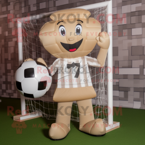 Beige Soccer Goal mascot costume character dressed with a Dungarees and Bow ties