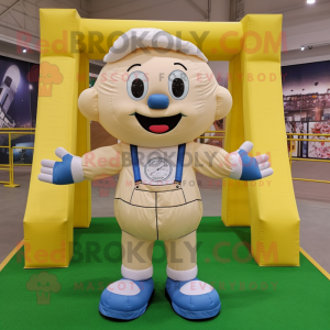 Beige voetbalgoal mascotte...