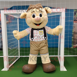 Beige voetbalgoal mascotte...