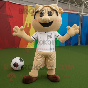 Beige Soccer Goal mascot costume character dressed with a Dungarees and Bow ties