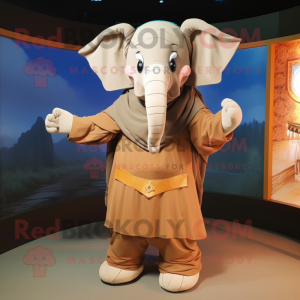 Beige Elephant mascot costume character dressed with a Jumpsuit and Shawls