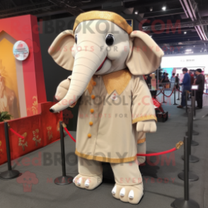 Beige Elephant mascot costume character dressed with a Jumpsuit and Shawls