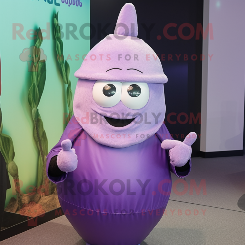 Lavender Onion mascot costume character dressed with a Turtleneck and Caps