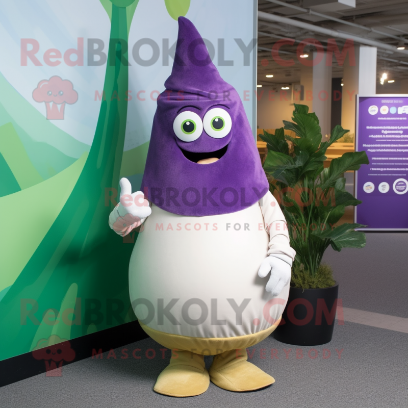 Lavender Onion mascot costume character dressed with a Turtleneck and Caps