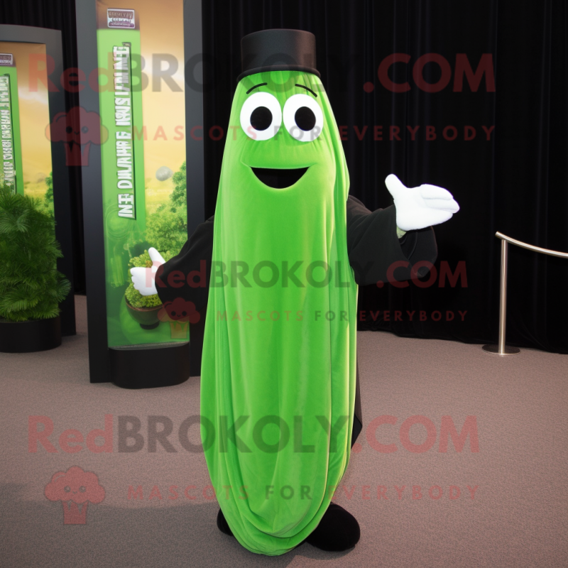 Forest Green Celery mascot costume character dressed with a Tuxedo and Shawl pins