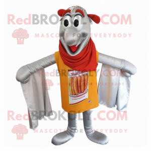 Silver Currywurst mascot costume character dressed with a Polo Shirt and Scarf clips