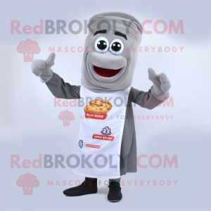 Silver Currywurst mascot costume character dressed with a Polo Shirt and Scarf clips