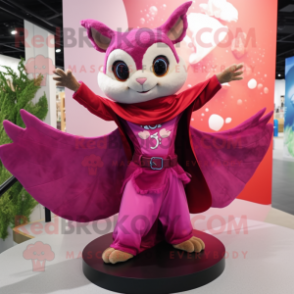 Magenta Flying Squirrel mascot costume character dressed with a Mini Dress and Rings
