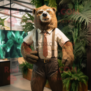 Rust Sloth Bear mascot costume character dressed with a Shorts and Ties