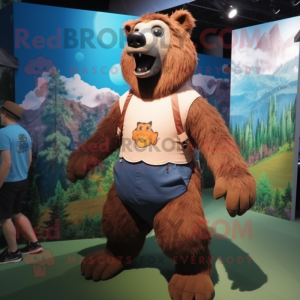 Rust Sloth Bear mascot costume character dressed with a Shorts and Ties