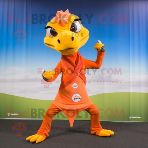 Orange Lizard mascot costume character dressed with a Yoga Pants and Scarf clips