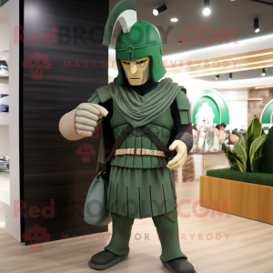 Green Spartan Soldier mascot costume character dressed with a Sweatshirt and Handbags