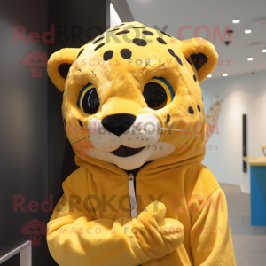 Gold Leopard mascot costume character dressed with a Hoodie and Headbands