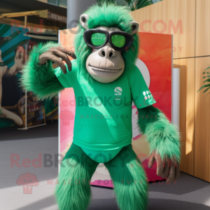 Forest Green Baboon mascot costume character dressed with a One-Piece Swimsuit and Sunglasses