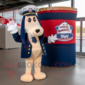 Navy Hot Dog mascot costume character dressed with a Blazer and Pocket squares