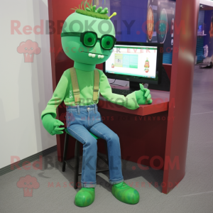 Grön datormaskot kostym...
