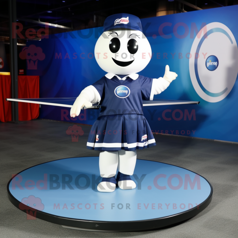 Navy Ping Pong Table mascot costume character dressed with a Circle Skirt and Shoe laces Navy Ping Pong Table mascot costume character dressed with a Circle Skirt and Shoe laces