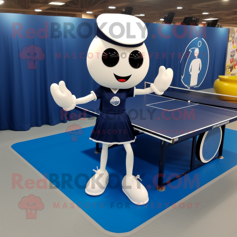 Navy Ping Pong Table mascot costume character dressed with a Circle Skirt and Shoe laces Navy Ping Pong Table mascot costume character dressed with a Circle Skirt and Shoe laces