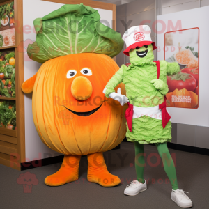 Orange Corned Beef And Cabbage mascot costume character dressed with a Skinny Jeans and Headbands