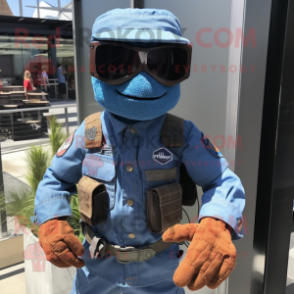 Rust Marine Recon mascot costume character dressed with a Chambray Shirt and Bracelets