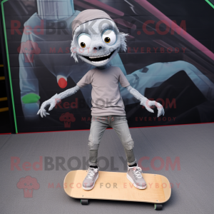 Gray Skateboard mascot costume character dressed with a Skinny Jeans and Wraps
