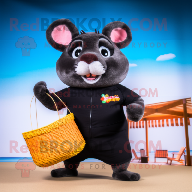 Black Hamster mascot costume character dressed with a Bikini and Clutch bags